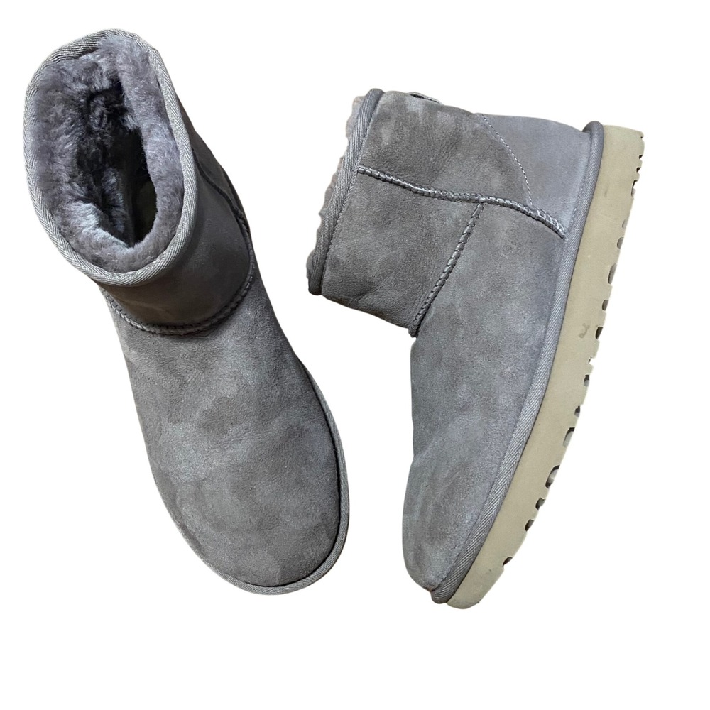 UGG Classic Mini II Grey Taupe Suede Sheepskin Ankle Boots 1016222 Womens 10